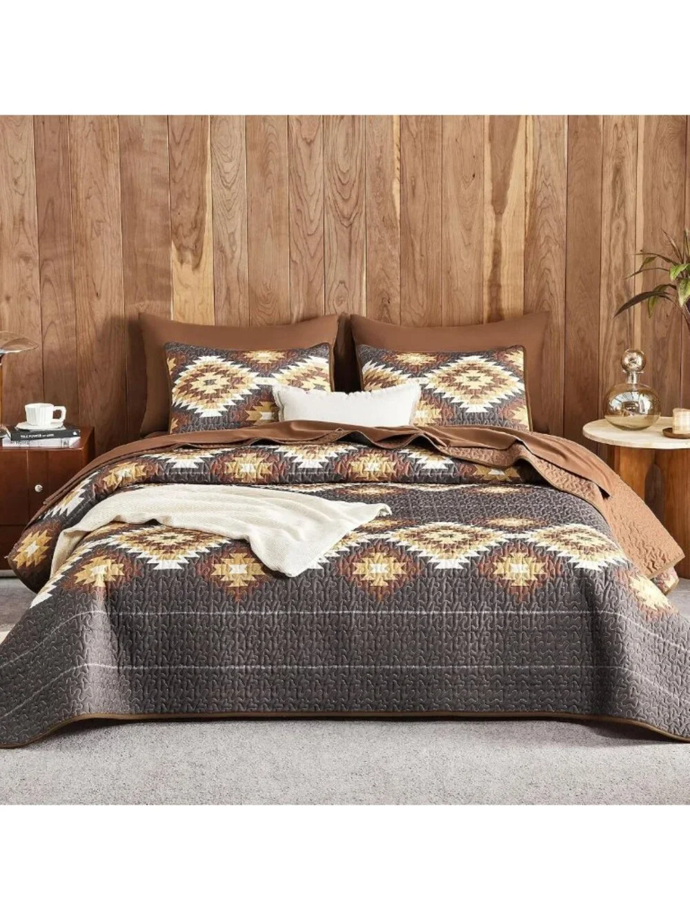 Southwestern Aztec Quilt Set - Reversible Lightweight Bedspread, Rustic